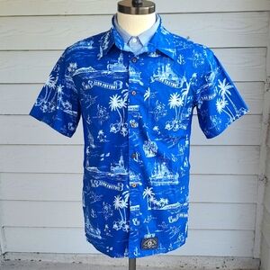 ZERO FOXTROT Blue White Nautical Map Cotton Blend‎ Medium Mens Hawaiian Shirt